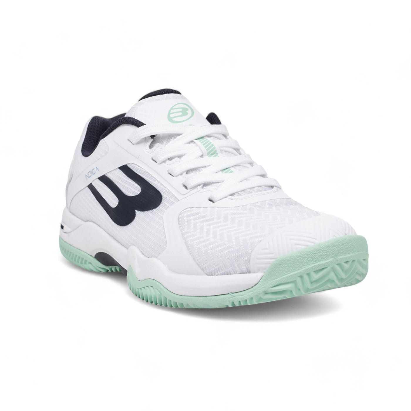 Zapatilla Bullpadel Indiga W 25V 2025 Blanco y Turquesa Flexible